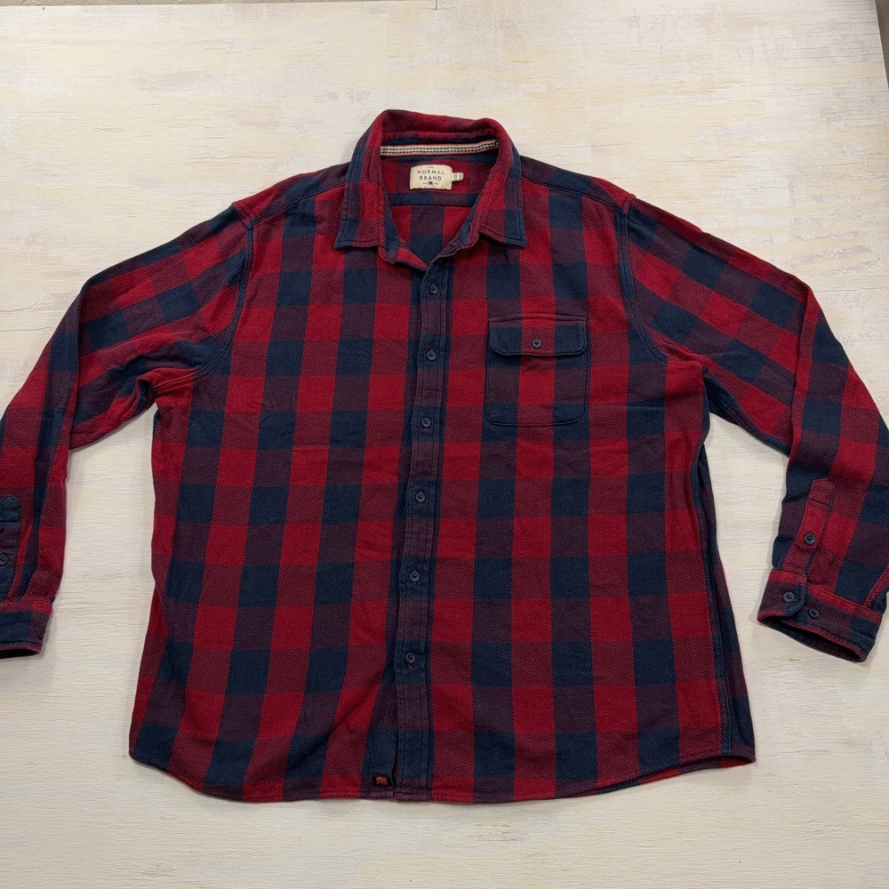 The Normal Brand Shirt XXL Buffalo Plaid Flannel Long Sleeve Red Navy Mens